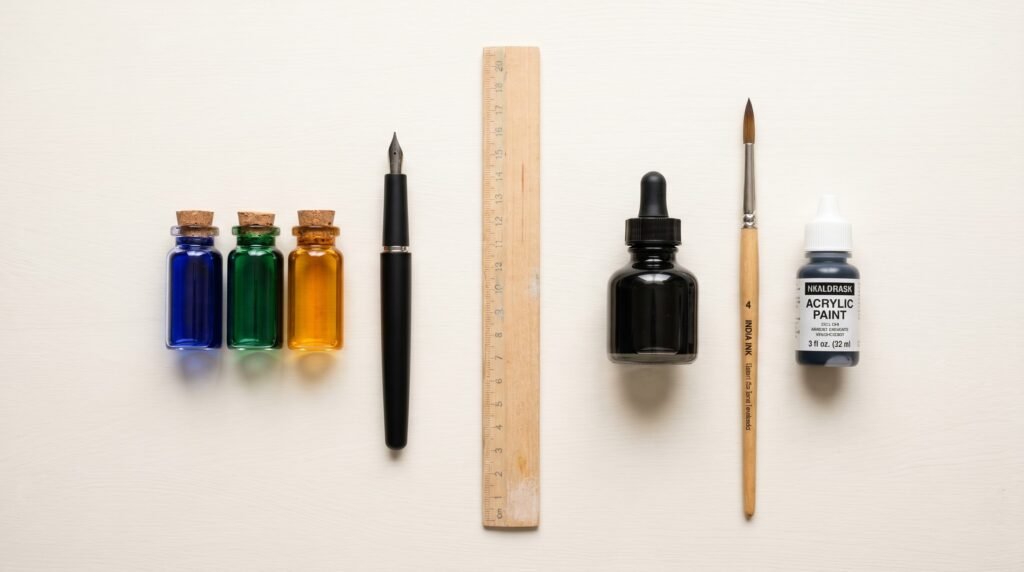 fountain pen inks separated from India ink and acrylic ink showing which types are safe for fountain pens