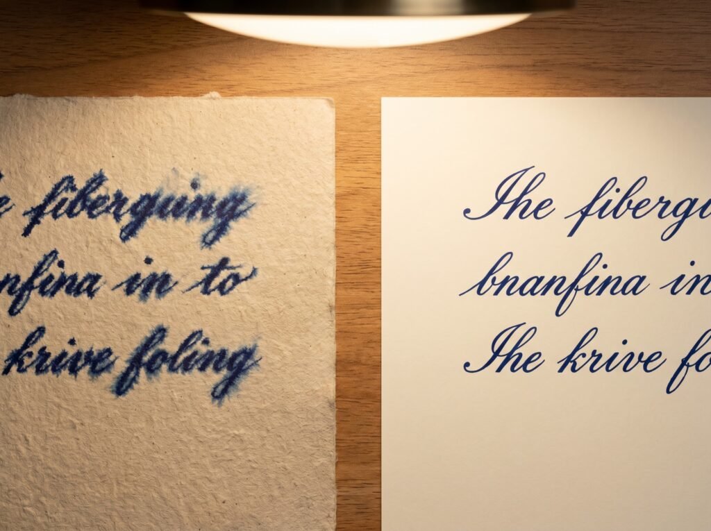 fountain pen ink feathering on rough paper versus clean lines on smooth paper